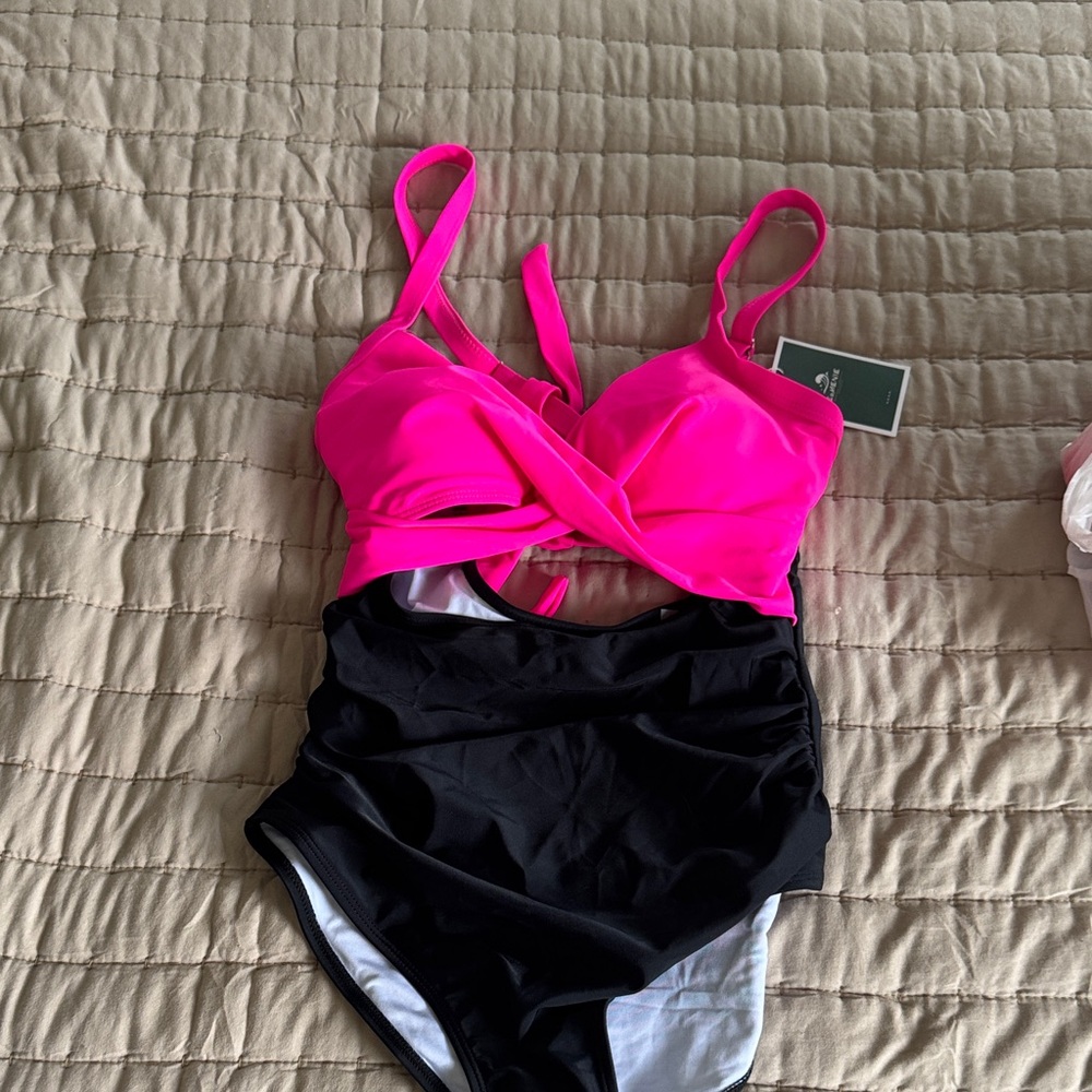 Pink and Black One Piece Swimsuit